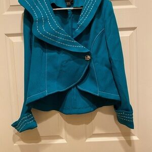 Ashro Teal Women's Suit with White Stitching and Rhinestones